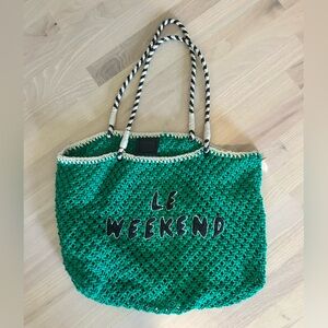 Clare V Green and Cream Knit Tote